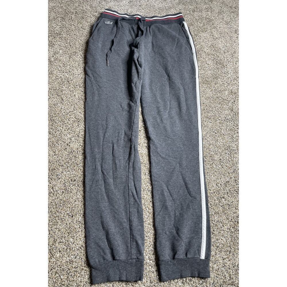 Lacoste Pants Mens Small Gray Sleepwear Pajama Lounge Gator Pockets Side Stripe